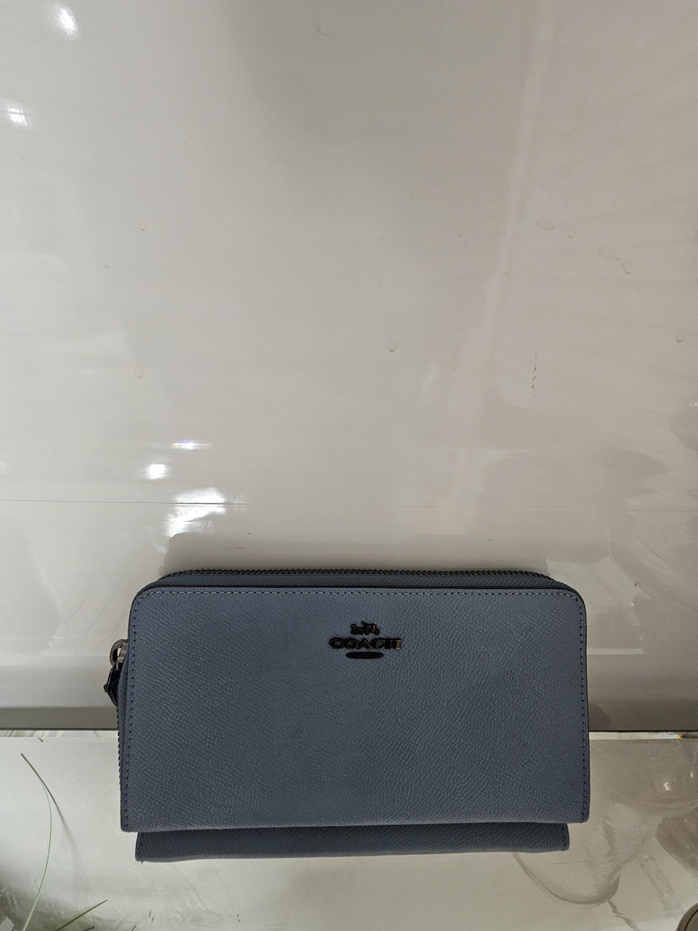 Coach Zip Wallet in Crossgrain Slate Blue Leather